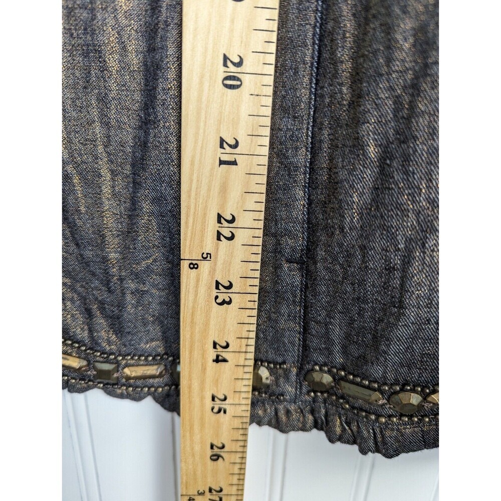 Chico’s Golden Trinket Royalty Jacket Indigo Denim Bronze Foil Size 2 Large - Picture 7 of 10